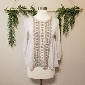 J. Crew Embroidered Wool Cream Sweater XS